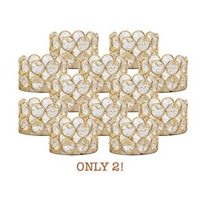 Gold Crystal Tea Light Candle Holders (Set of 2) — New